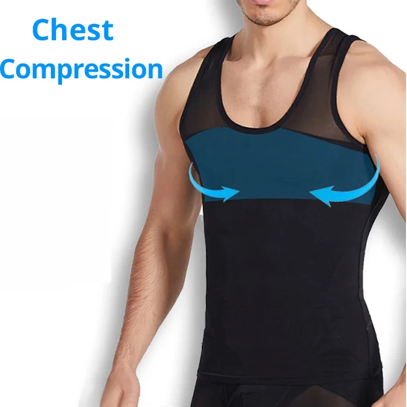 Compression Shirts for Men Slimming Undershirt Body Shaper Fitness Tank Tops Workout Sleeveless Shapewear Vest Mesh Cross Tops