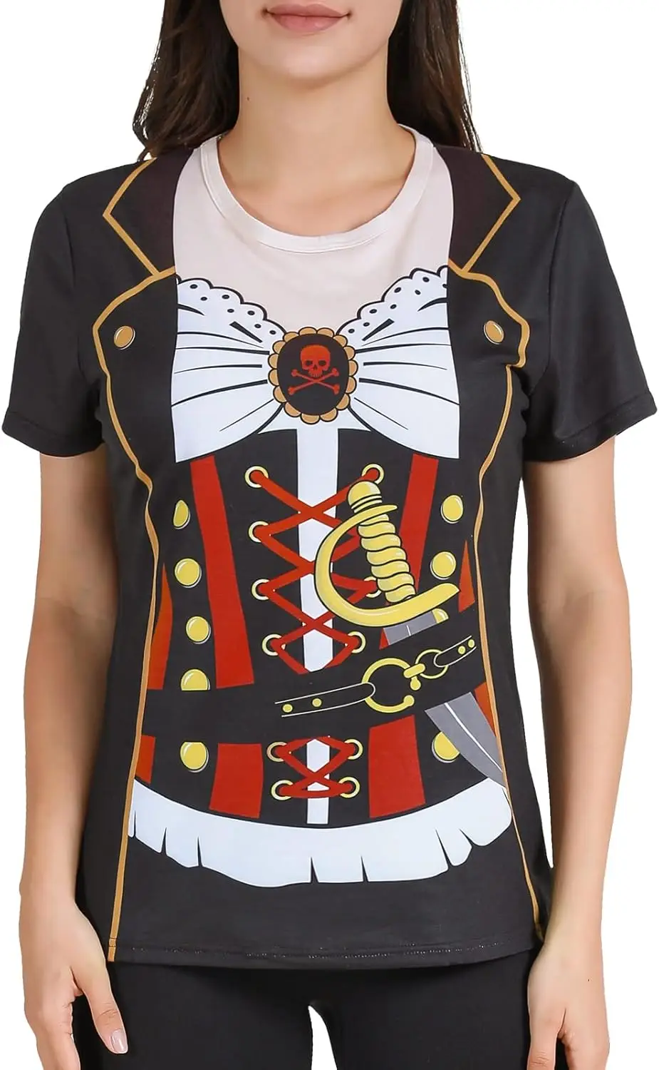 

FUNNY WORLD Female Pirate T-shirt pattern short-sleeved Halloween costume