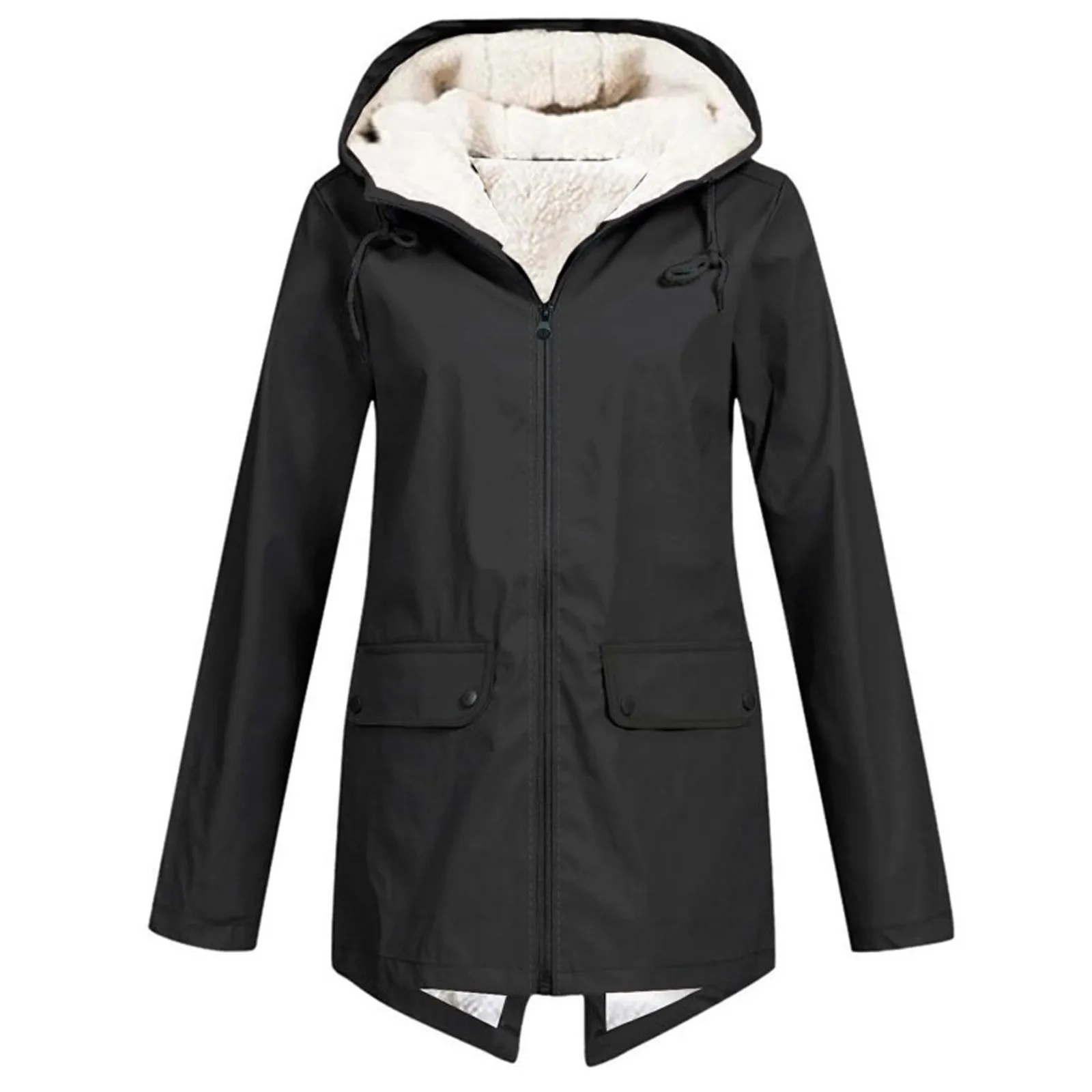 Women Plus Size Plush Solid Stripe Rain Jacket Outdoor Plus Waterproof Hooded Raincoat Windproof Abrigos Mujer Invierno Chamarra