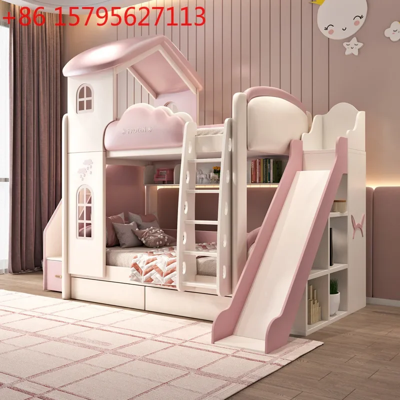 Children's bed Up and down with wide bunk bed Two-layer girl princess bed Mother