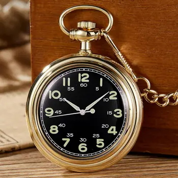 Noctilucente fluorescente rosto aberto algarismos árabes relógio de bolso mecânico corrente luminosa pingente jóias relógio presentes das mulheres dos homens