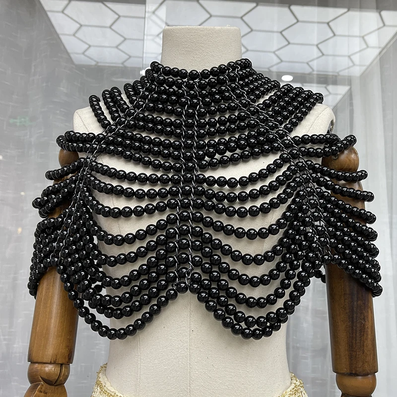 H80&S90 New Sexy Women Pearl Body Chain Poncho Shawl Fashion Adjustable Size Shoulder Necklaces Tops Wedding Dresss Beaded Scarf