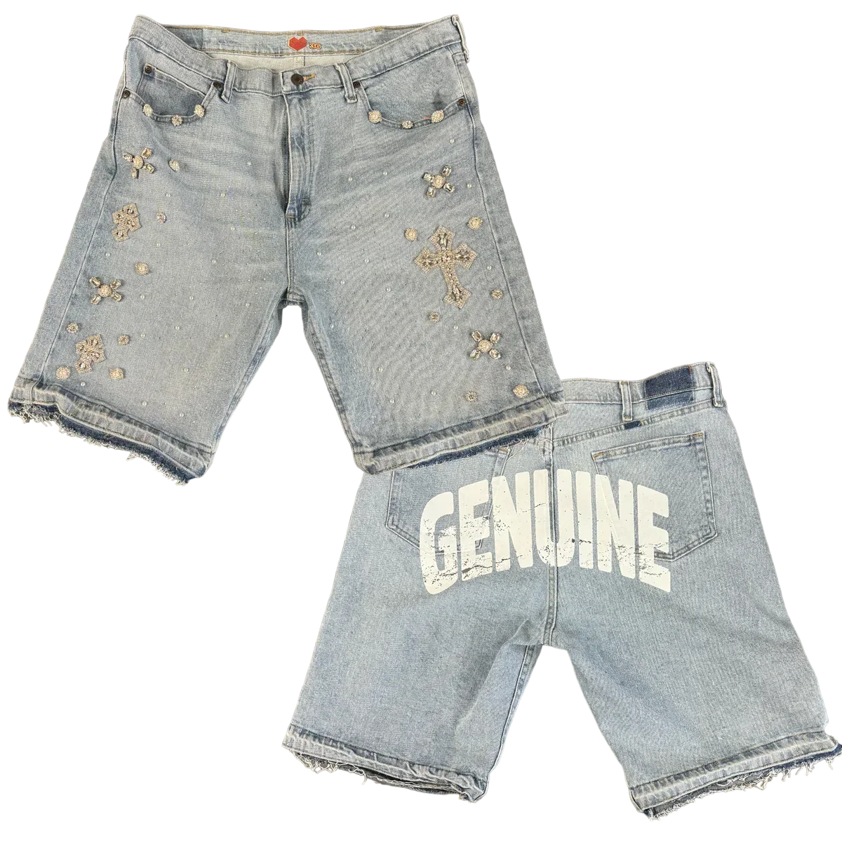 Trendy Diamond Cross Embroidery Washed Denim Shorts for Men Harajuku Street Hip-hop Rap Jeans for Women High-quality Shorts