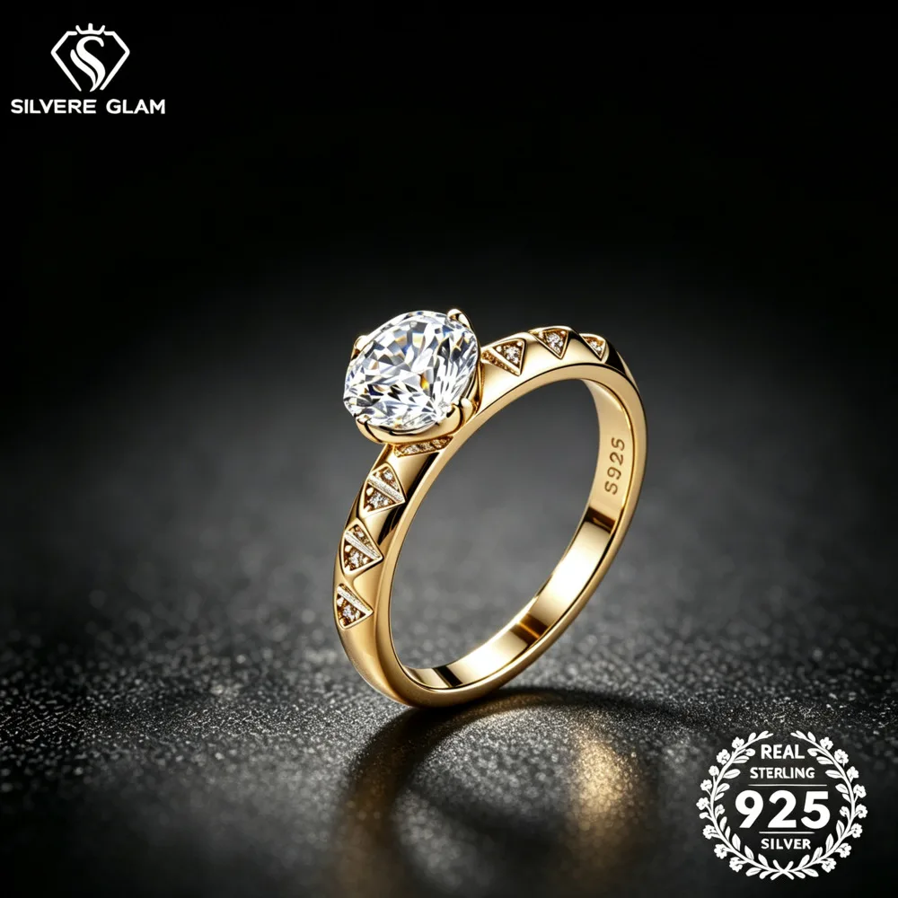 925 Sterling Silver Round Cut 1.2CT Moissanite Ring D VVS1 Triangle Accent Stone Band Engagement Wedding Fine Jewelry For Women