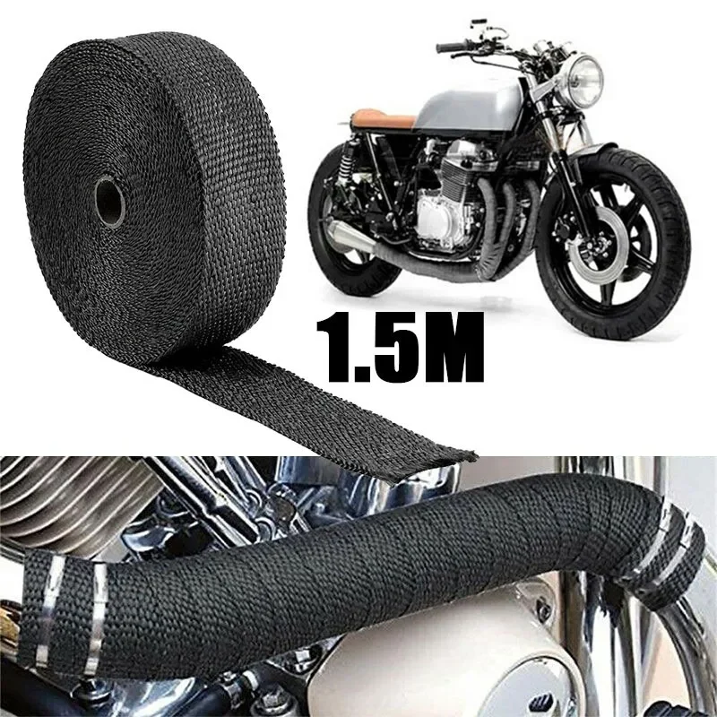 1.5M Car Exhaust Wrap Roll Fiberglass Heat Shield Exhaust Header Pipe Heat Wrap Tape Thermal Protection Car Accessories