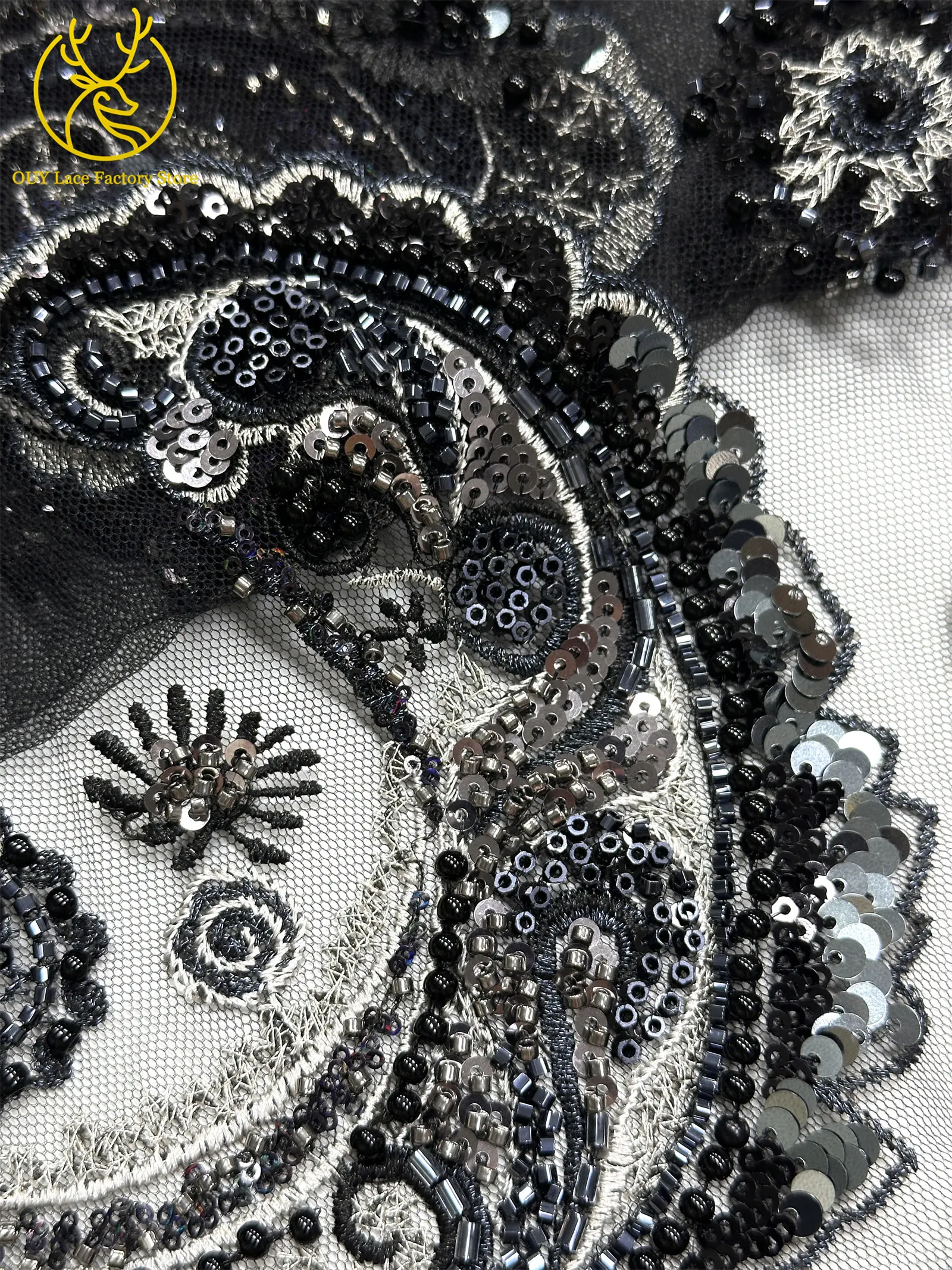 Hochwertiger nigerianischer bestickter Perlen-Spitzenstoff 2026, afrikanischer französischer Pailletten-Spitzenstoff, geeignet zum Nähen von Hochzeitskleidern – Detail 23
