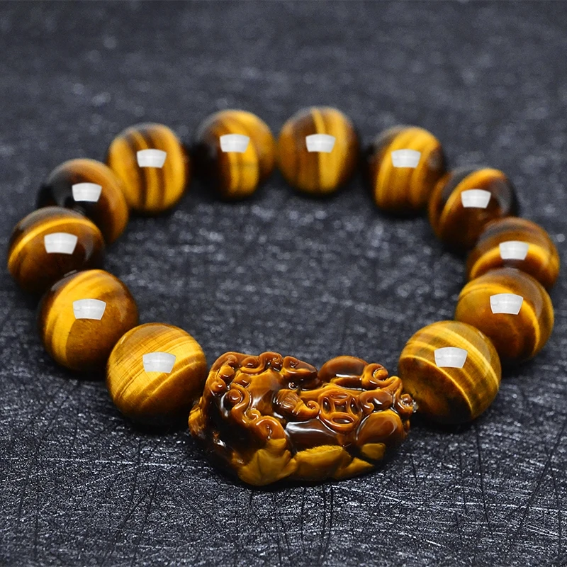 

Natural Yellow Tiger's Eye Round Beads Bracelet Pi Xiu Pendant Gemstone Woman Men Yellow Tiger Eye Bangle AAAAAA