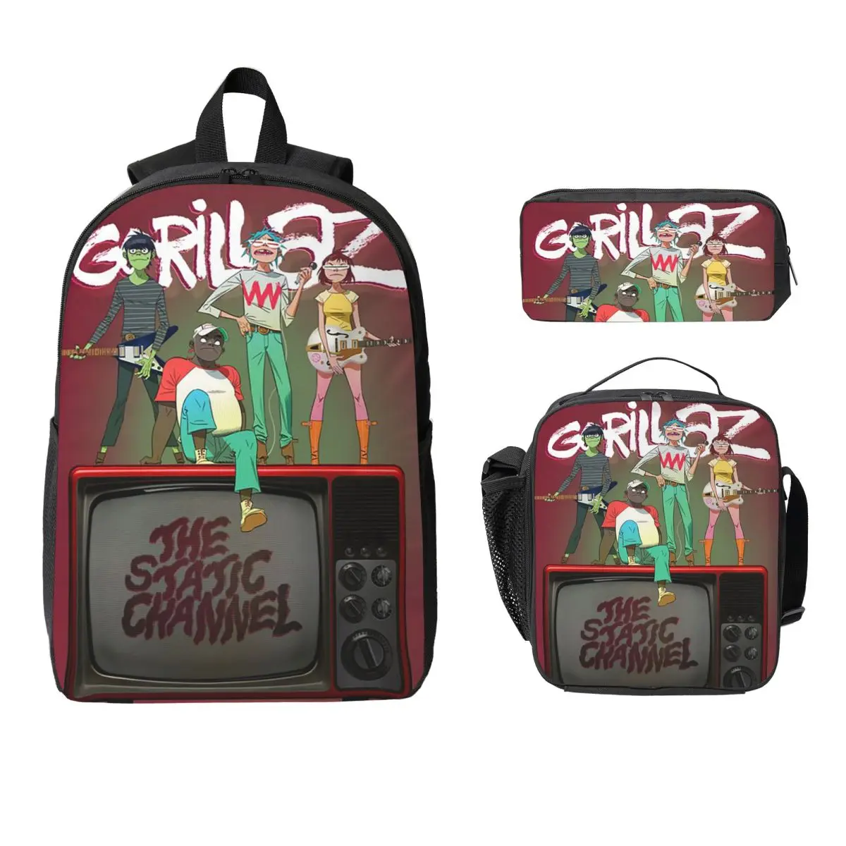 

Gorillaz Music Band Gothic Backpack Boys Girls BookBag School Bag Computer Shoulder Bags 3ps Insulated Lunch Bag Pencil Case