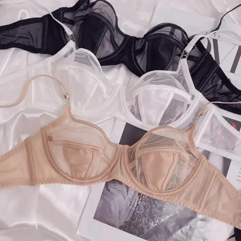 Banerdanni Light Luxury French Pure Desire Bra Big Boobs Small Not Empty Cup Half Cup Bra Sexy Lace Lingerie Womens Anti-sag Set