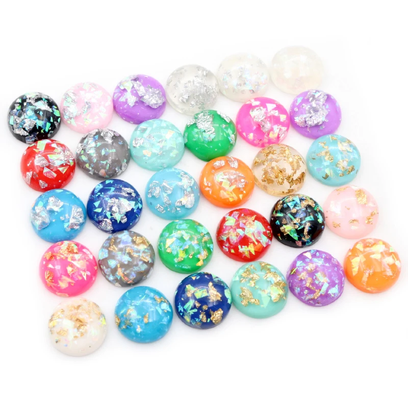 New Fashion 40pcs 12mm 8mm 10mm Mix Colors Built-in metal foil Flat back Resin Cabochons Cameo