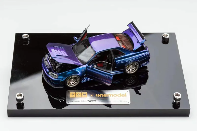 PGM 1:43 GTR R34 Z TUNE viene con motor de aleación, modelo de coche completamente abierto, regalo de colección terminado a pequeña escala