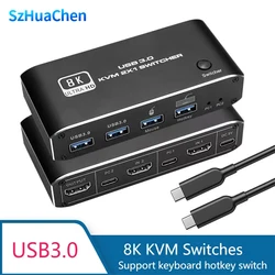 HDMI 2.1 KVM Switch 4K 120Hz HDMI USB KVM Switch Dual Port USB HDMI 2.1 Switcher 2X1 4K 60Hz 8K 60Hz 2 PC 1 Monitor