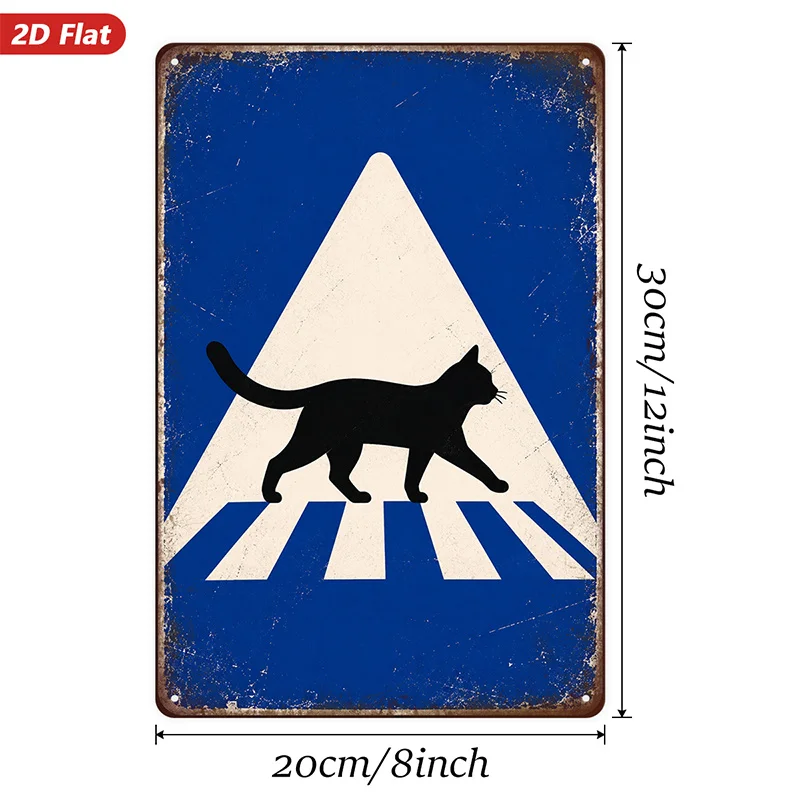 2D Flat Metal Wall Decor, 1 Piece, Cat Crosswalk Art Decoration, Geometric Style, Vintage Design, Suitable for Living Room Home Decor, Safe Rounded Corners, Easy to Hang, 4 Mounting Holes, Windproof and Durable, 2D Flat Halloween Christmas Decoration