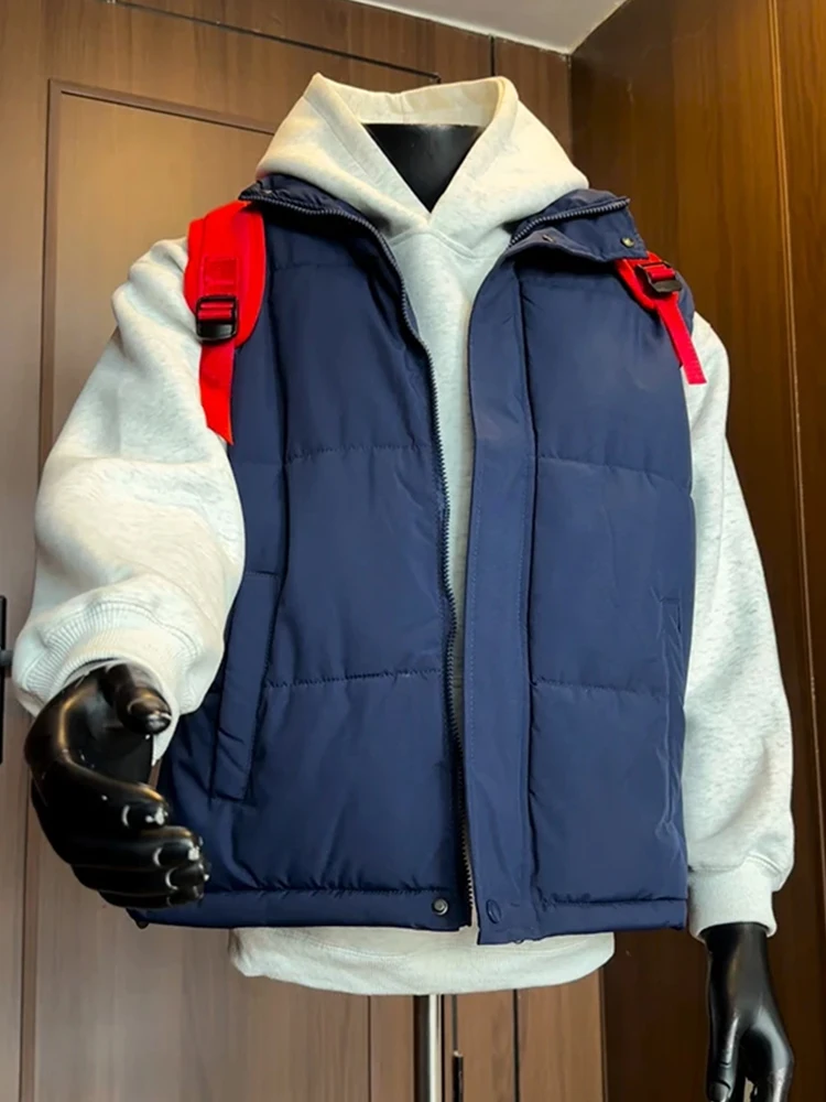 

Синий пуховый жилет-куртка мужской, хлопковый, зимний, премиум-класса, для многослойного ношения, с подплечниками, пальто-худи, комплект из двух предметов