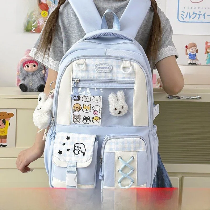 Adorable School Bag for Girls Large Capacity Backpack Youthful Style Double Layered Zipper Closure Comfortable Shoulder Straps