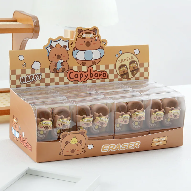 

16pcs Capybara Slippers Eraser Cartoon Cute Creative Writing Drawing Pencil Erasers Stationery Office School Supplies Gifts