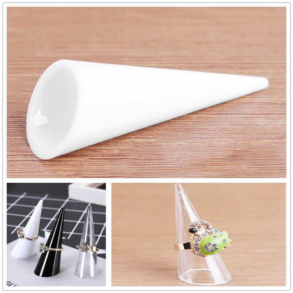 

5pcs Plastic Holder Clear Acrylic Stand Smooth Flat Base Stable Table Top For Retail Store Craft Sideways Cone Design Jewelry