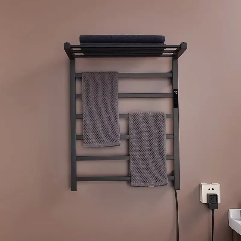

Modern Smart Hot Towel Warmer Wall Mounted Stainless Steel Digital Electric Towel Rack Black Bathroom Towel Dryer