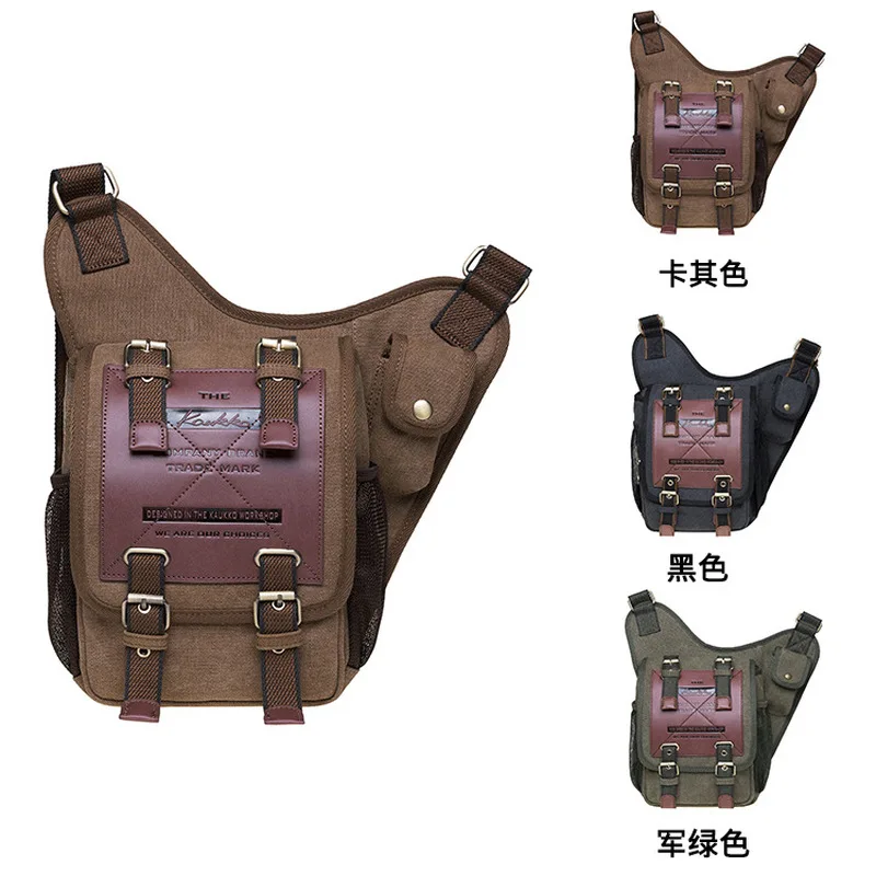 New Canvas retro mailman bag, men's cross-body bag, tactical single-shoulder bag, waist bag, outdoor casual leather chest bag
