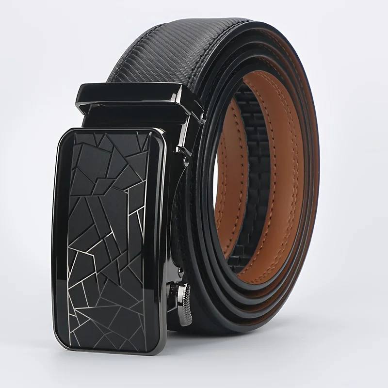 1pc Fashionable Cowhide Black Belt, Automatic Buckle, For Men Daily Life Leisure Time Party Festival Work Business Formal