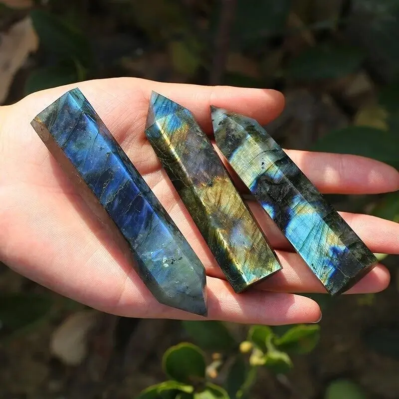 Natural Labradorite Healing Obelisk Crystal Wands Reiki Tower Point Decoration 80-90MM