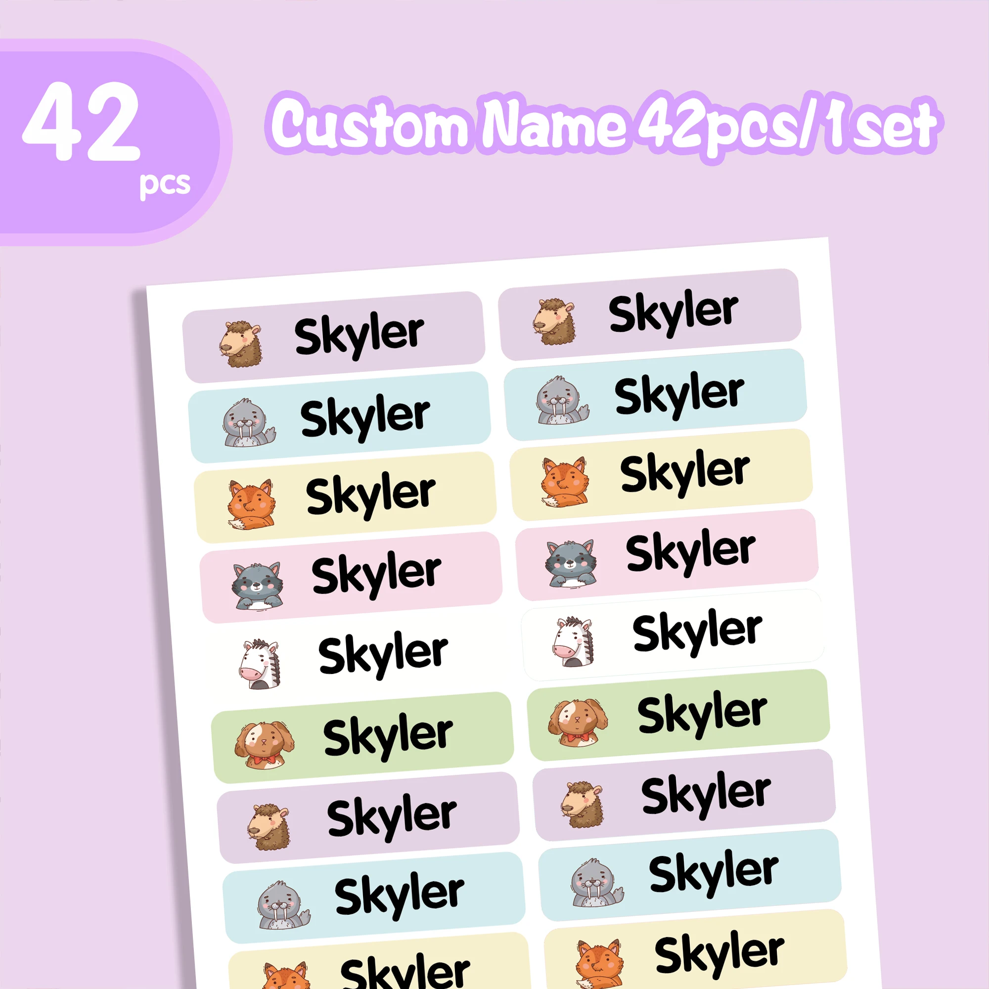 42/84pcs cute animals Water Cup Tag Name Tag Textbook Tag Textbook Label Customizable Patches Perfect For School,Hom
