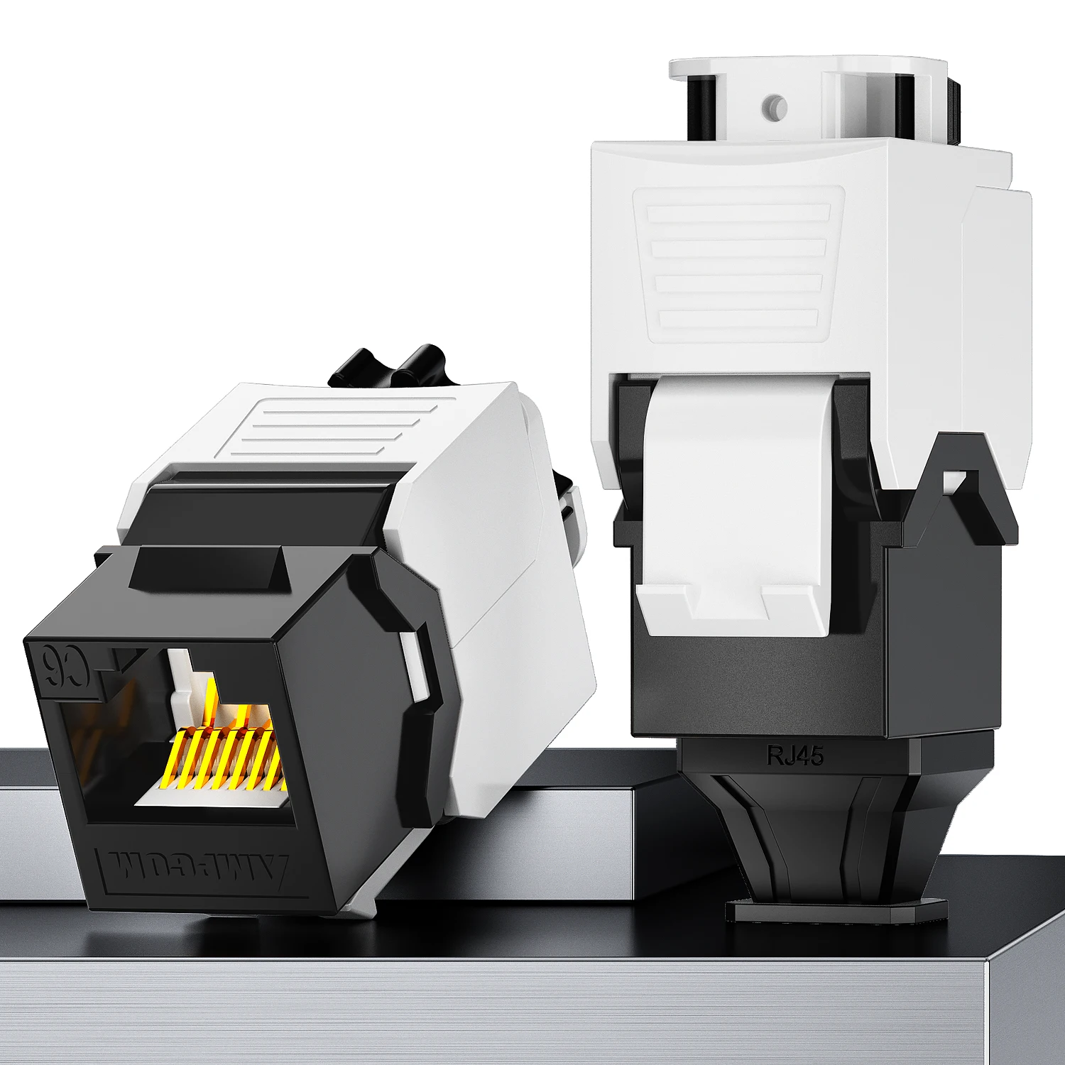 AMPCOM CAT7A CAT7 CAT6A CAT6 RJ45 Keystone Jack, Ratchet Lock STP Toolless modulaire koppeling Zinklegering Module-aansluitingen 10Gbps