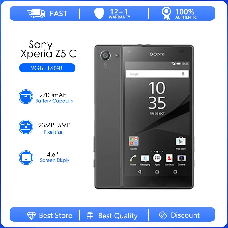 Sony xperia z5 compacto e5823 remodelado-original desbloqueado celular 2gb ram 32gb rom android quad-core 23mp 2160p smartphone