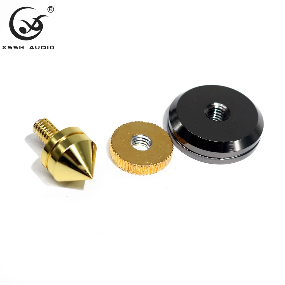 YIVO XSSH Gold Plated Solid Steel HIFI Isolation Spike Feet, Shock Absorbing Damping Pads for CD Player Amplifier Speaker Stand