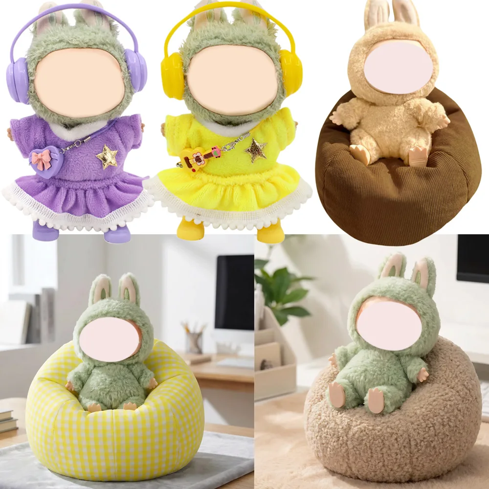 

For Labubu Doll Two Piece Dress Dance Costume Comfortable Mini Sofa Dollhouse Accessories For 17CM Plush Doll Clothes,Kid Toys