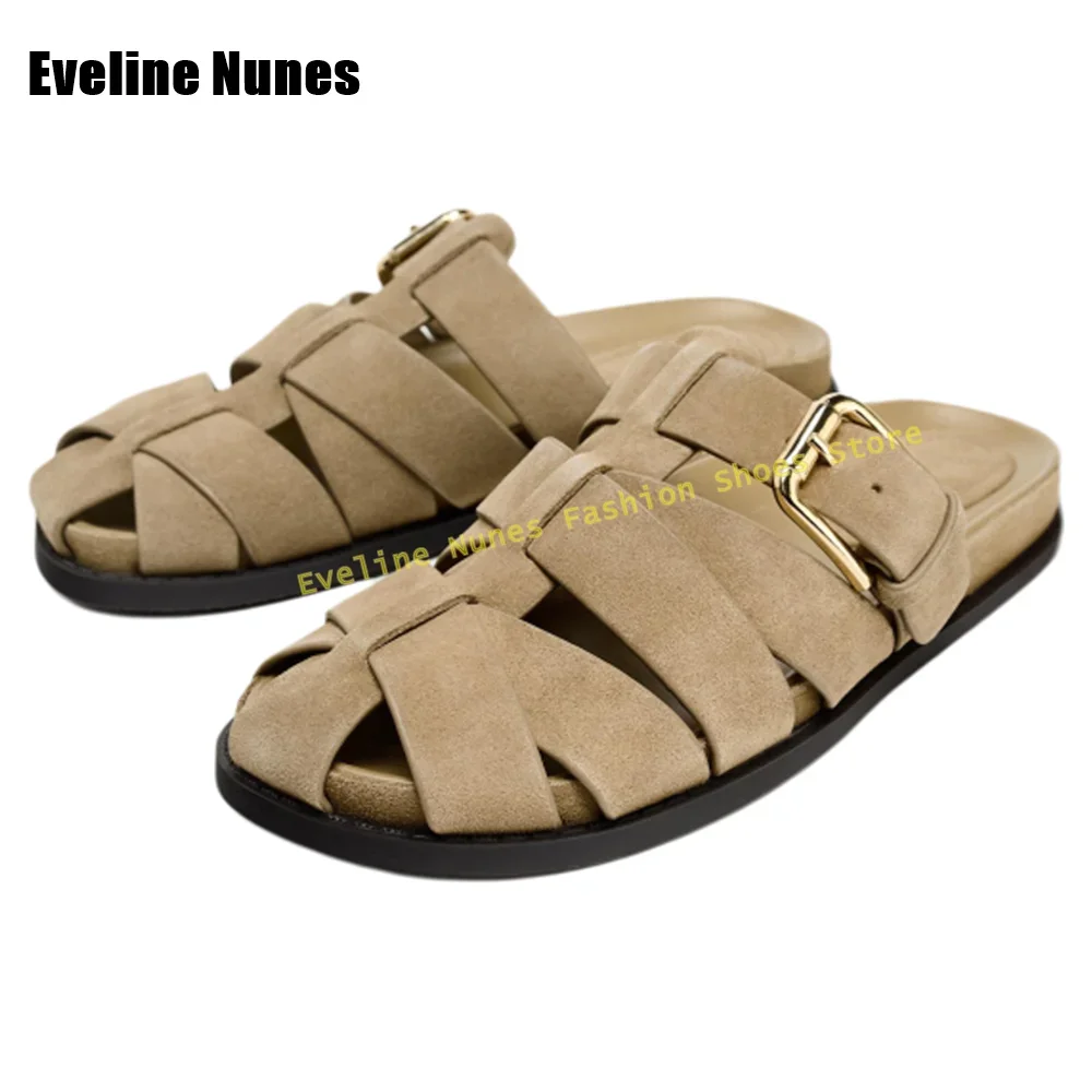 Woven Cut Out Shallow Khaki Slippers Round Toe Flat with Retro Women Casual Mules Solid Slip On Concise Summer 2025 New Arrivals