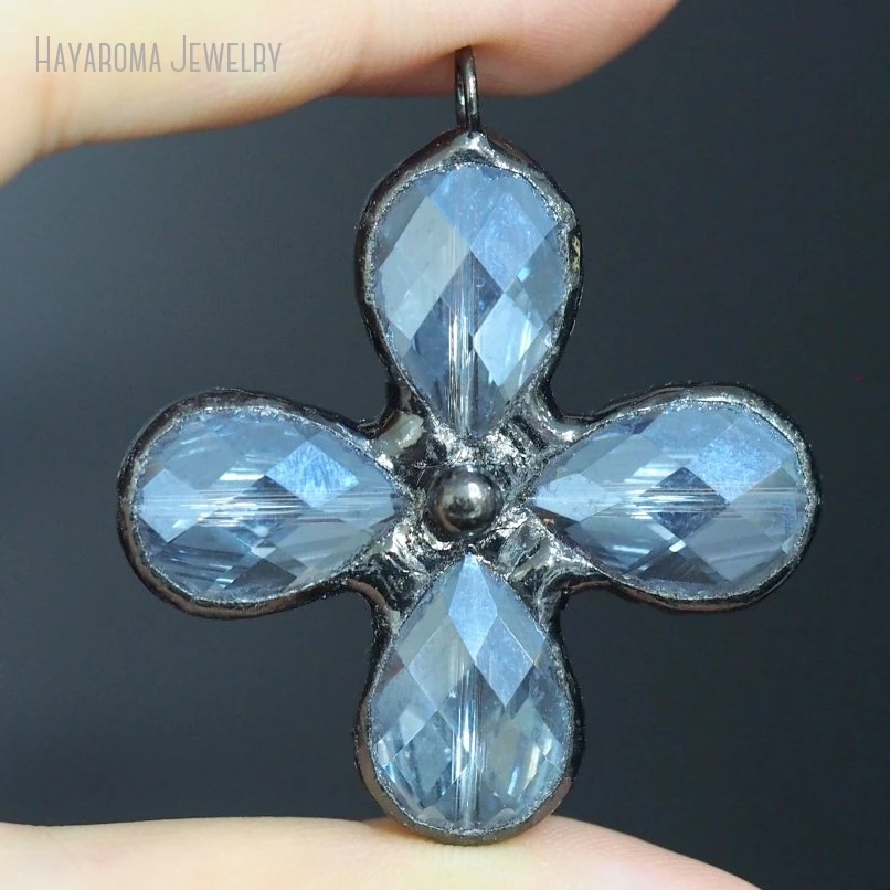 

10Pcs Soldered Blue Crystal Cross Pendant for Jewellery Making Bag Keyring Keychain Charm Craft Supplies