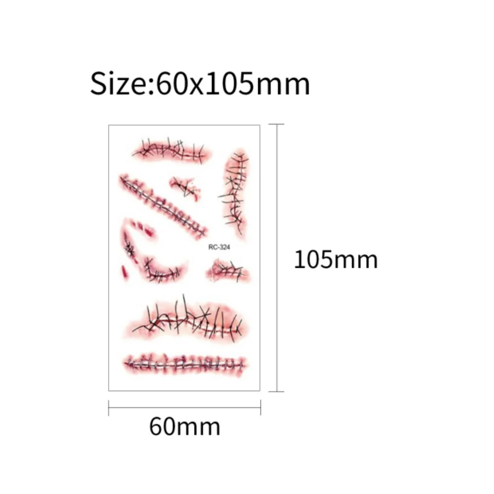 18 ورقة محاكاة المؤقتة وهمية الجرح الدموي ملصق واقعية الإرهاب الجرح هالوين حزب الوشم المؤقت