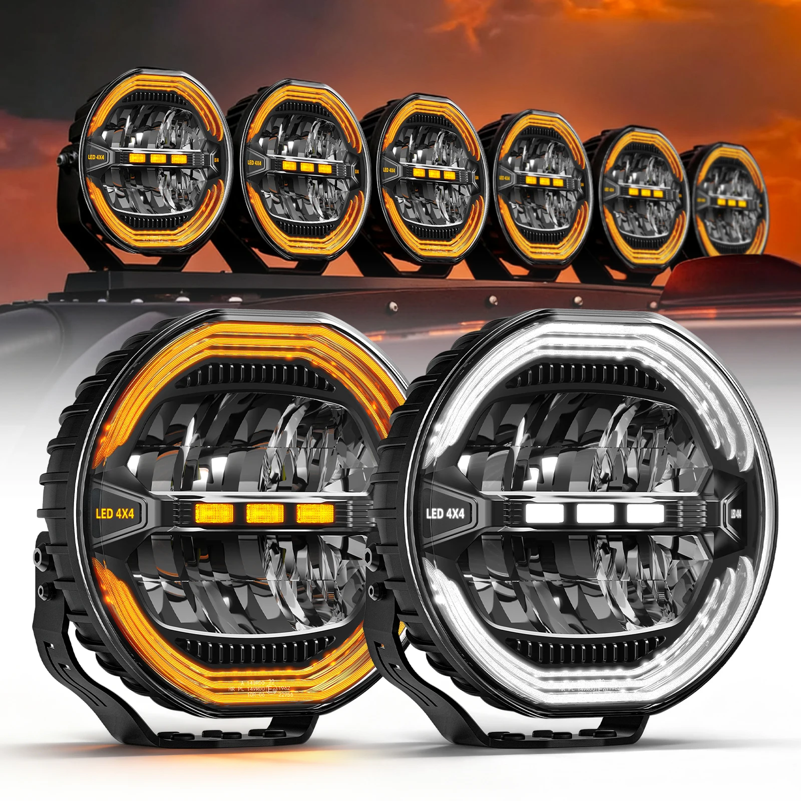 BraveWay 9 Zoll Runde LED-Fahrlichter Zusatzarbeitsleuchte mit fließendem gelbem und weißem Tagfahrlicht IP68 Fern- und Abblendlicht LED-Pods für 4x4 LKW Pickup SUV ATV UTV Offroad-Einsatz