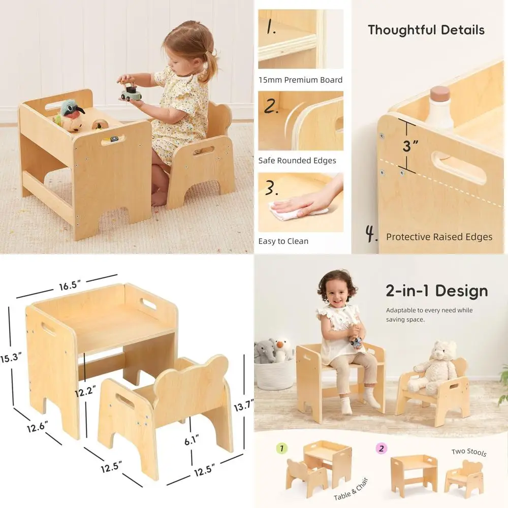 

Montessori Toddler Table and Chair Set, Wooden Activity Furniture for Kids, Ideal for Eating, Reading, Drawing, and Play, Ages 1