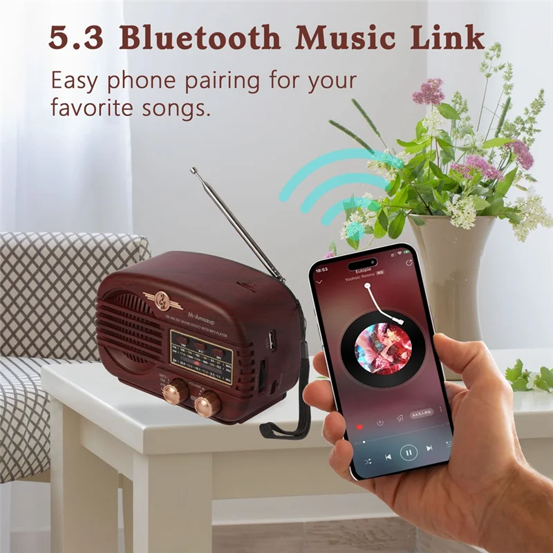 【EN stock】Transistor AM FM Bluetooth Radio Retro Portátil con pilas USB Reproductor de música Marrón