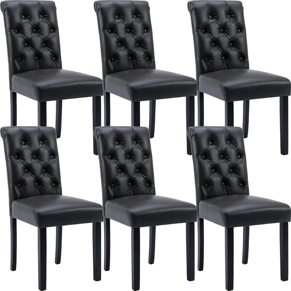 Restaurant Chairs,Tufted Parsons Dining Chair Set of 6 Leather Living Room Armless Side Chair, Upholstered Kitchen Chair