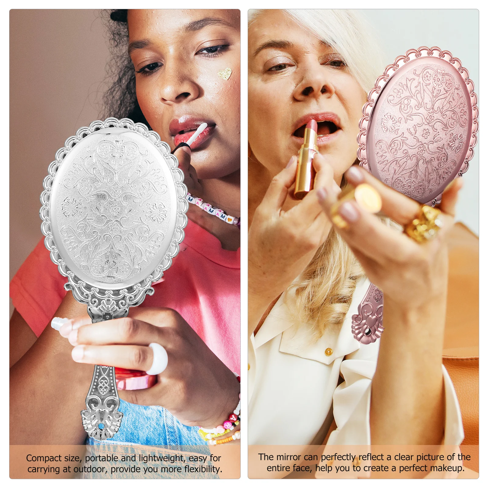 2 szt. Vintage Lusterko Ręczne Kompaktowe Lusterko do Makijażu z Wyraźnym Odbiciem Przenośne Damskie Dziewczęce Modne Akcesorium Pomysł na Prezent