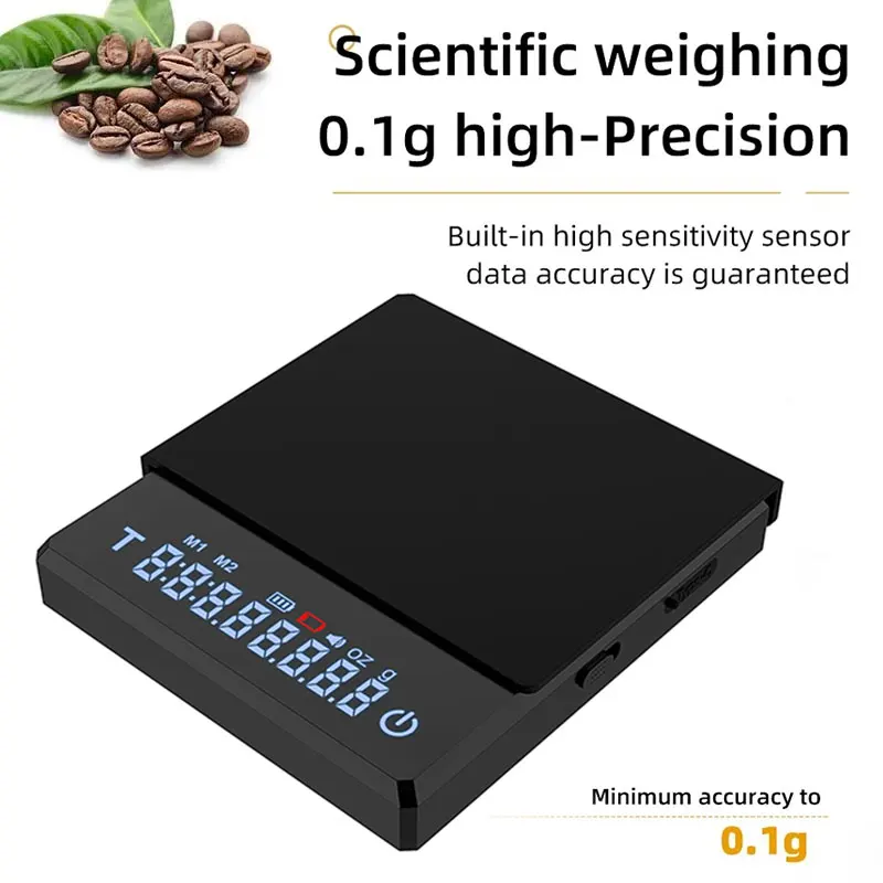 Bincoo Professional Coffee Scale Mini Smart Timer 2kg/0.1g g/oz/ml High Precision Digital Weight Kitchen Scale Home Barista Tool