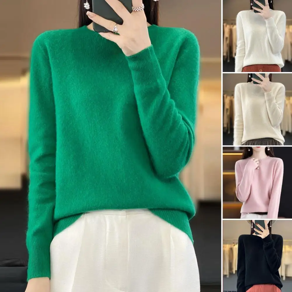 النسخة الكورية بلون لطيف فضفاض البلوز سترة، المرأة الخريف/الشتاء جولة الرقبة طويلة الأكمام متماسكة سترة البلوز #4