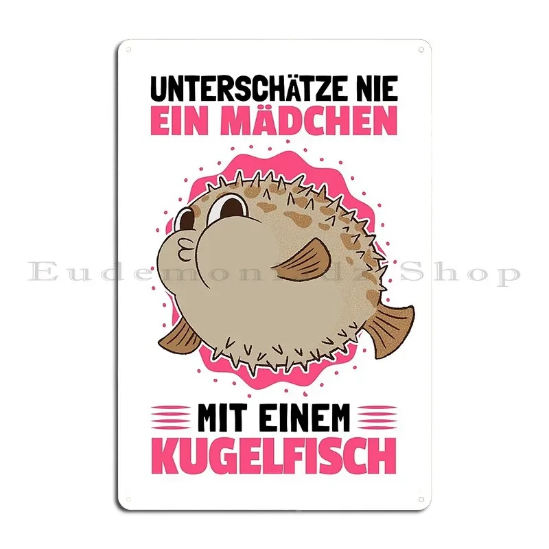 Girl With Puffer Fish Aquarium Fish Girl Madgrfx Metal Signs Club Custom Pub Wall Decor Mural Tin Sign Poster