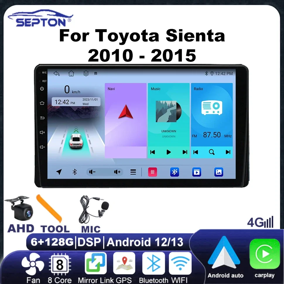 SEPTON Car Radio for Toyota Sienta 2010 - 2015 Multimedia Player Navi GPS Carplay 4G NET 2 Din BT Android Auto Smart Car Systems