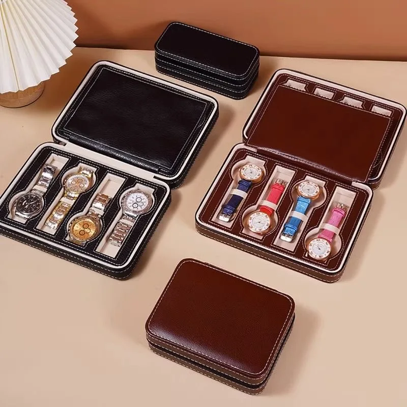 DELESYS 2/3/4/8 Slots Embedded Portable Travel Storage Bag For Watch/Daily Necessities Storage Box Leather Zipper Watch Box