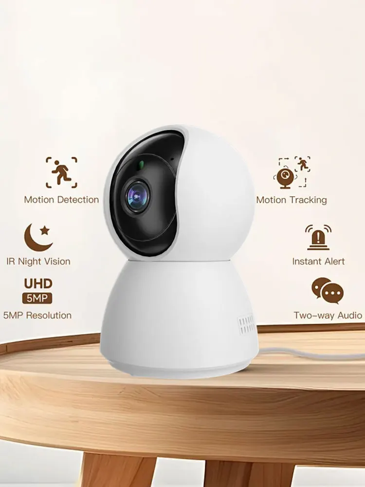 5MP Tuya 360 ° Caméra de sécurité domestique Smartlife WIFI PTZ Mini PTZ 5MP 5 mégapixels avec suivi automatique, vision nocturne, moniteur pour bébé