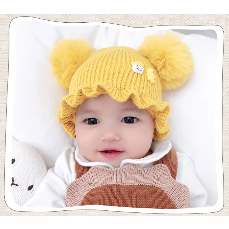 New Children\'s Hair Ball Cap Boys And Girls Universal Cap Baby Newborn Knitted Hat Baby Baby Soft Warm Child Hat 0 to 24 months