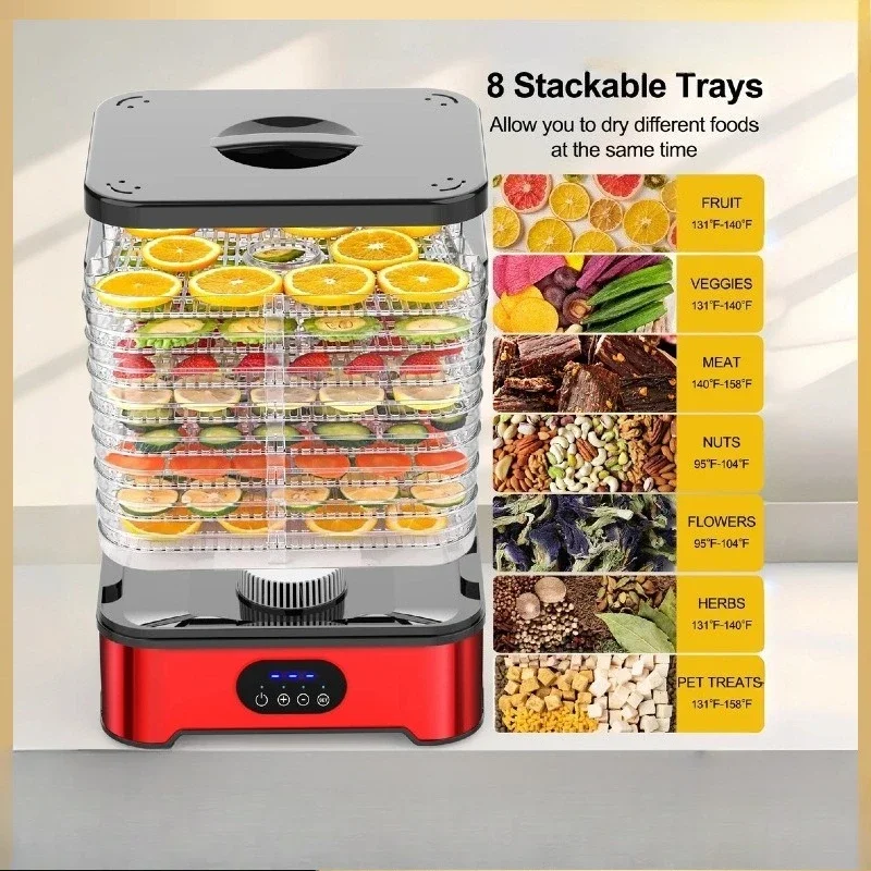 Deshidratador de alimentos multifuncional de 8 capas, gran capacidad, secador de alimentos inteligente, deshidratación de frutas y verduras y secado por aire.
