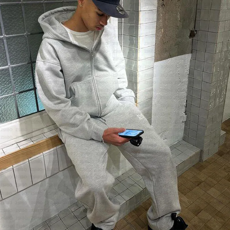 Hooded Casual Warm Pants Set Street Retro Embroidery Sportswear Hoodie High Street Autumn Winter Man Ladies Sweatsuits