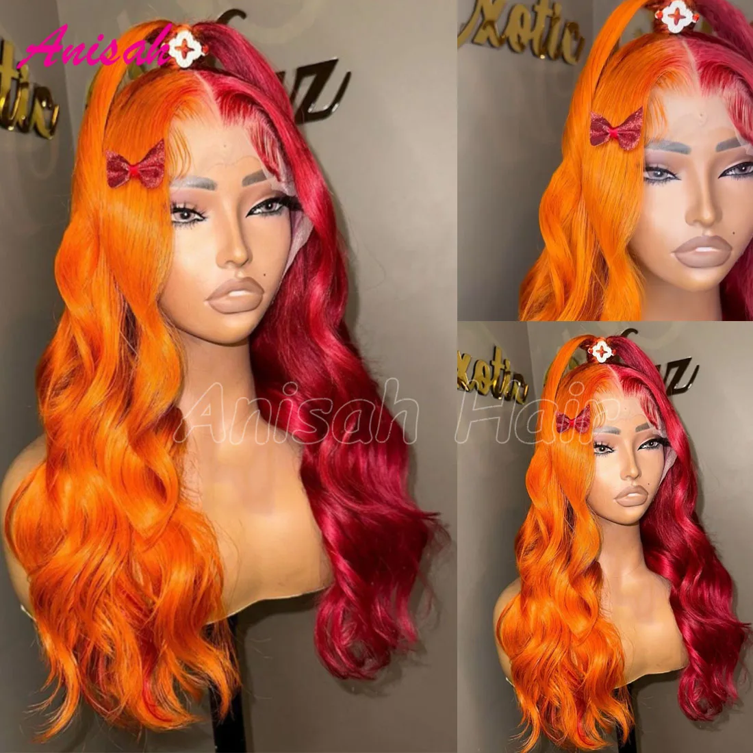 Peluca con malla frontal 13x4 de color naranja y rojo de pelo virgen brasileño, pelucas sin pegamento con cierre de encaje transparente 5x5 para mujer