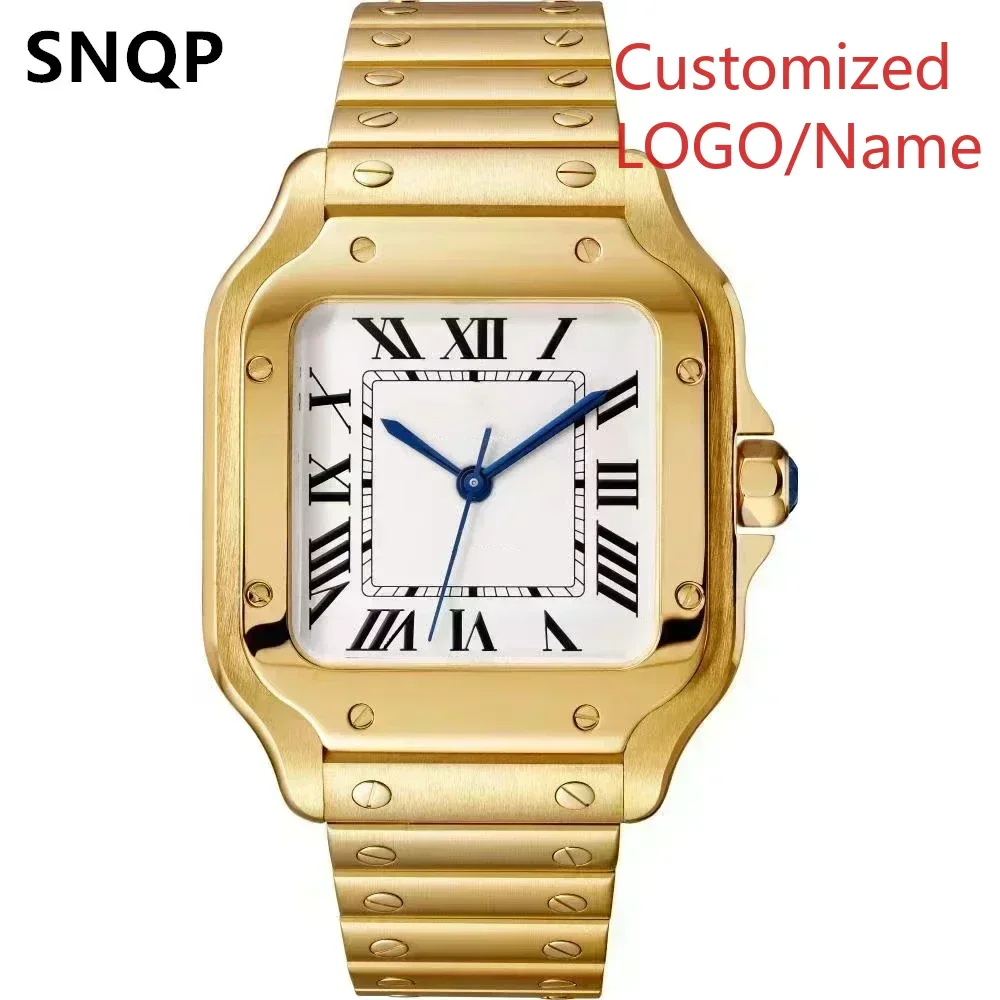 للجنسين أسود أبيض الروماني التلقائي الميكانيكية الرجال النساء ووتش الذهب الحافة الفولاذ المقاوم للصدأ الجلود الفرقة حسب الطلب #4