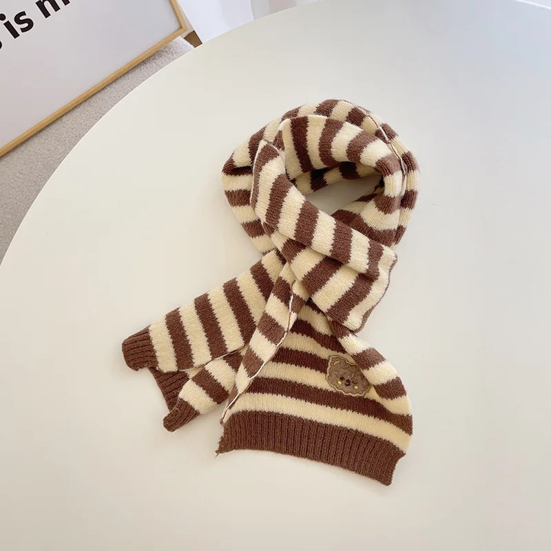 Winter Warm Baby Kids Scarf for Boys Girls Cute Bear Casual Striped Plaid Knitted Woolen Long Children Scarves 2-8 years old